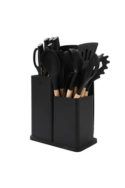 LAC LAICHY 19-Piece Stainless Steel Kitchen Knife And Silicone Spoon Cooking Set,Black