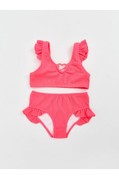 LC Waikiki Strukturiertes Mädchen-Bikini-Set mit U-Ausschnitt