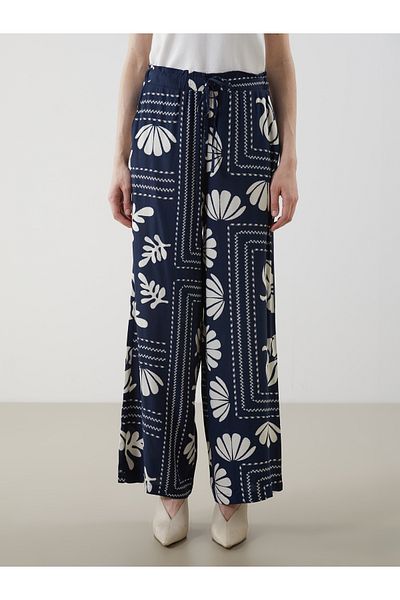 LC Waikiki Patterned Wide Leg Women's Trousers with Elastic Waist