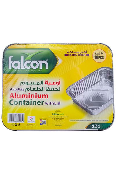 Falcon Aluminium Container With Lid 131 - 650ml, 10pcs Pack | 185x120x47mm