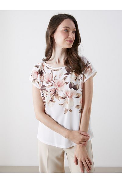 LC Waikiki Women's Boat Neck Floral T-Shirt