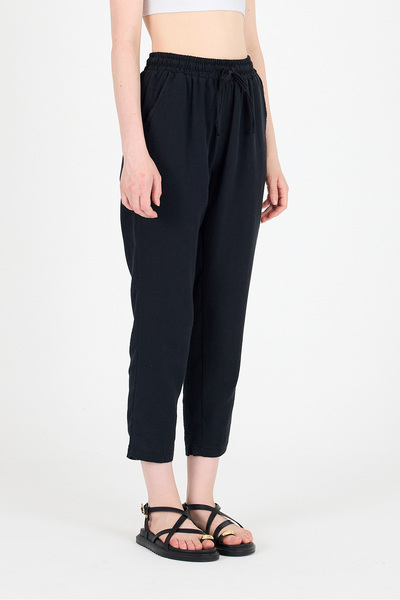 Rays Siyah Müslin %100 Pamuk Beli Lastikli Pantolon 8055A