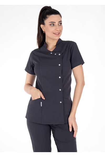 Alsancak Üniforma Set de uniforme pentru medic și asistentă din țesătură flexibilă subțire din Lycra antracit Luxe Flex