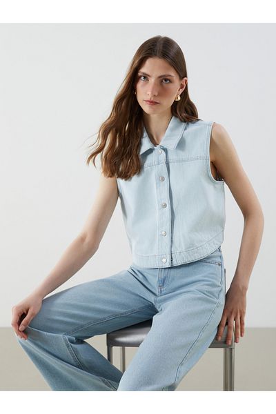LC Waikiki Shirt Collar Women's Jean Vest