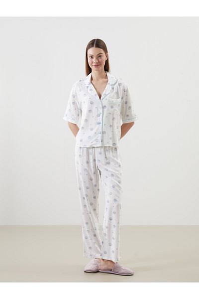 LC Waikiki Damen-Pyjama-Set mit Hemdkragen-Aufdruck
