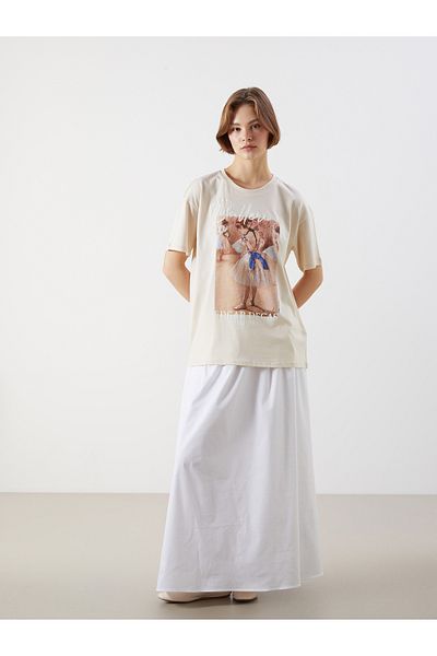 LC Waikiki Γυναικείο T-Shirt Crew Neck Ballerina με στάμπα