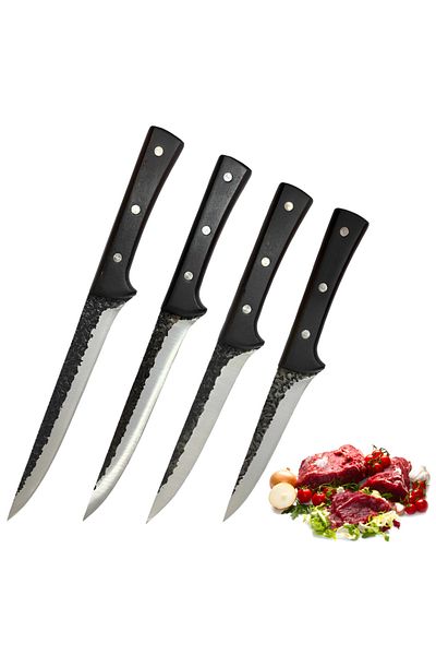 Herum Butcher knife set, wooden handle, straight blade, Black, 4 pieces