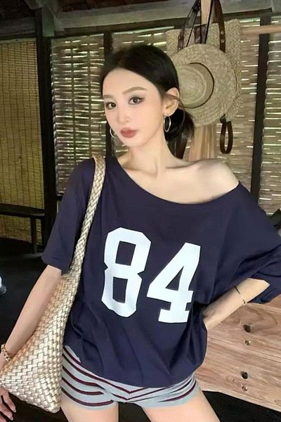 Köstebek Number 84 Shabby Shoulder Low-Cut Madonna Collar T-Shirt