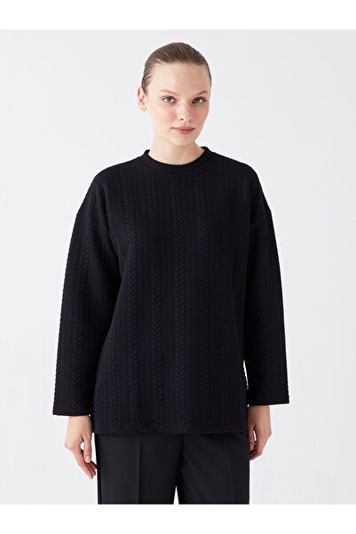 LC Waikiki Black Crew Neck Self Patterned Long Sleeve Women's Tunic