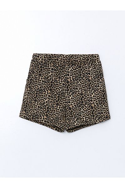 LC Waikiki Leopard Patterned Girl's Shorts with Elastic Waist