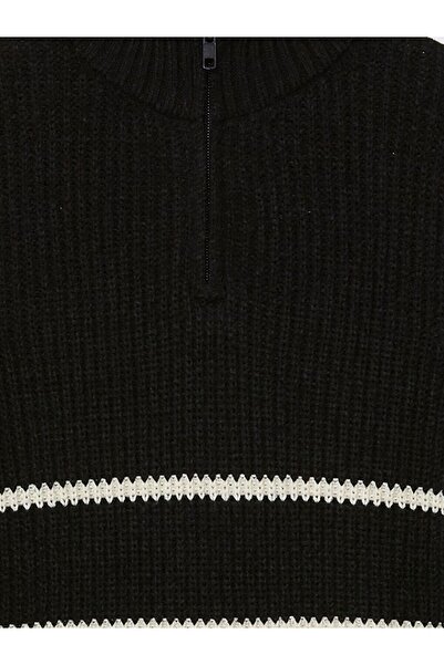 LC Waikiki Pulover tricot pentru băiat cu guler înalt negru