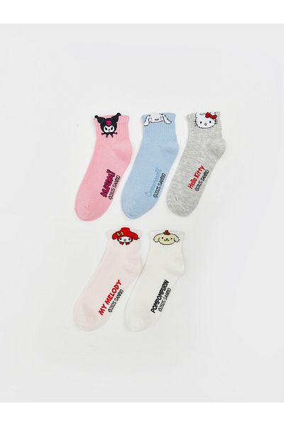 LC Waikiki Чорапи с ботуши Hello Kitty с шарки за момичета, комплект от 5 броя