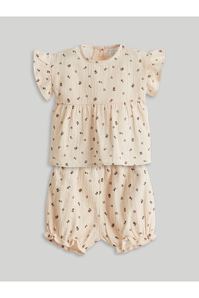 LC Waikiki Floral Muslin Baby Girl Blouse and Shorts 2-Piece