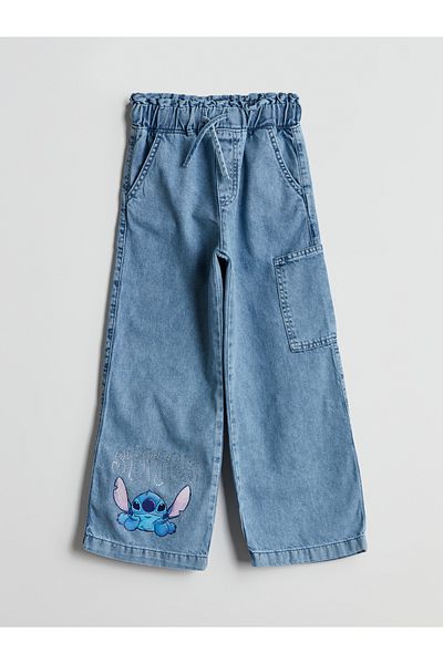 LC Waikiki Pantaloni de jeans pentru fete cu talie elastică și imprimeu cu puncte de piatră