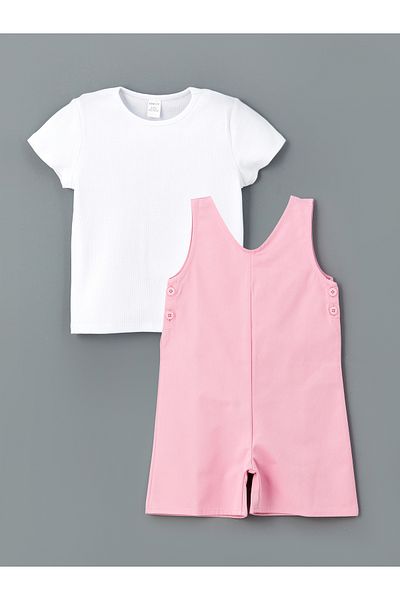 LC Waikiki Basic Baby Girl Salopet and T-Shirt 2-Piece