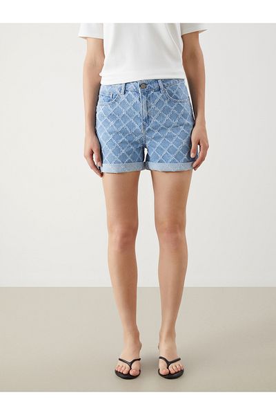 LC Waikiki Boyfriend Fit Patterned Women's Jean Shorts