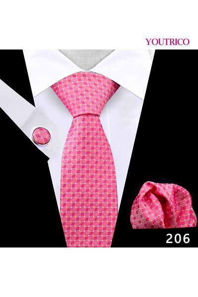 Youtrico Tie,Handkerchief and cufflinks Set-Artisanal Business 3PCS Handmade Formal Hanky Suit