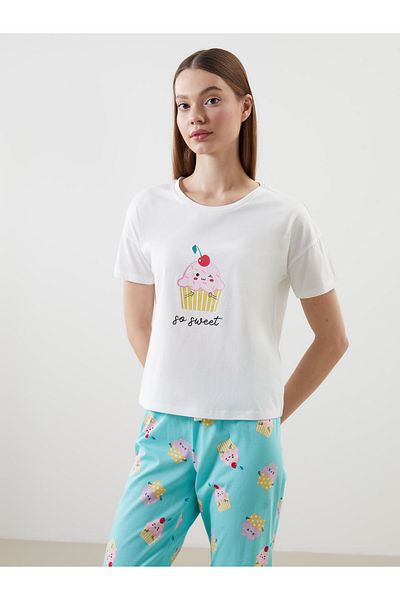 LC Waikiki Bedrucktes Pyjama-Set für Damen mit Rundhalsausschnitt
