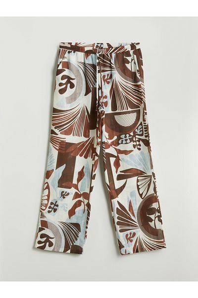 LC Waikiki Pantaloni de damă cu model cu picioare largi, cu talie elastică