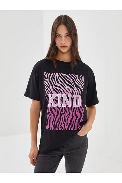 LC Waikiki Crew Neck Printed Oversize Women's T-Shirt