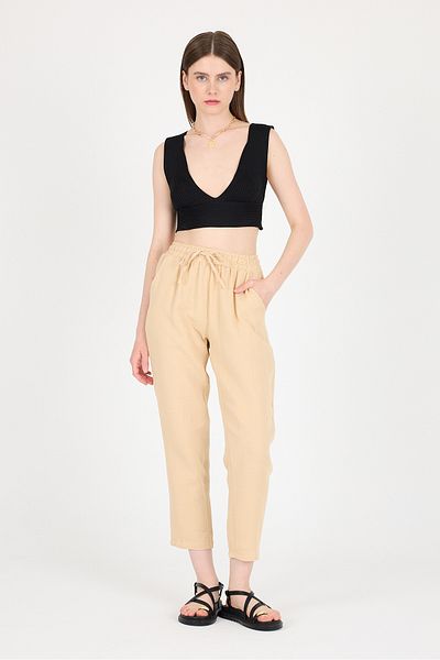 Rays Beige Muslin 100% Cotton Elastic Waist Trousers 8055A