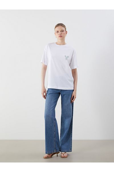 LC Waikiki Tricou de damă oversize cu imprimeu cu gât crew