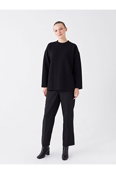 LC Waikiki Black Crew Neck Self Patterned Long Sleeve Women's Tunic