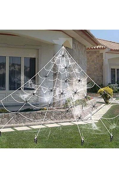 CatRain Halloween Spider Web And 30 Spiders Set, Silk/plastic, Black/white, 7.5 X 5.5 M