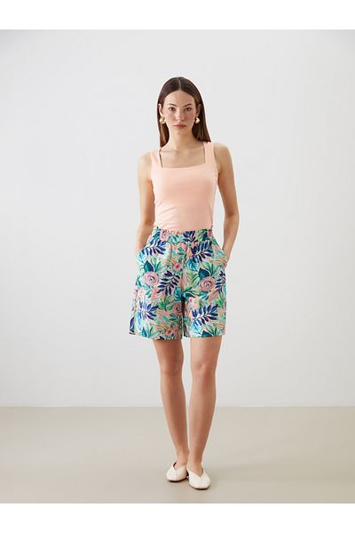 LC Waikiki Pantaloni scurti de damă cu flori cu talie elastică