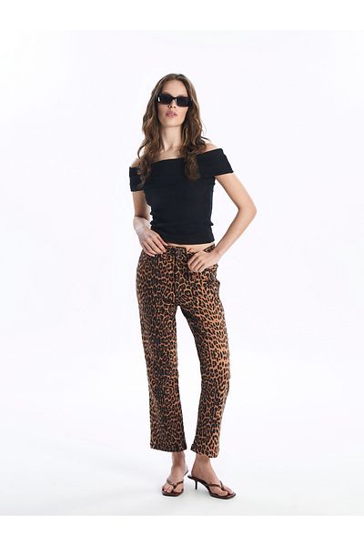 LC Waikiki Slim Fit Leopard Patterned Women's Trousers