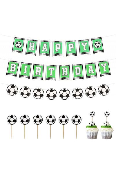 CINVEED Birthday Set, 8 Pieces, Football, Green/white/black, Cardboard, 250 Cm / 12.2 X 17 Cm