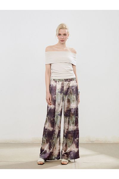 LC Waikiki Patterned Wide Leg Women's Trousers with Elastic Waist
