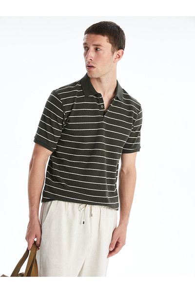 LC Waikiki Ανδρικό μπλουζάκι Polo Collar ριγέ χτενισμένο βαμβακερό
