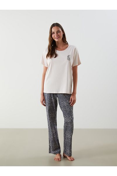 LC Waikiki Γυναικείο κοστούμι πιτζάμες Crew Neck Leopard Printed