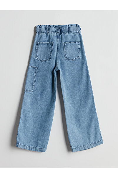 LC Waikiki Dívčí džínové kalhoty s elastickým pasem a potiskem Stone Stitch