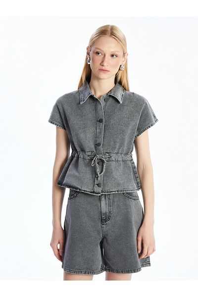 LC Waikiki Shirt Collar Women's Jean Vest