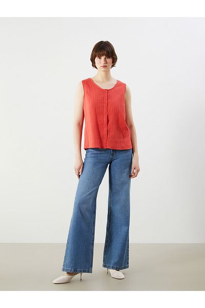 LC Waikiki U Neck Textured Muslin Blouse