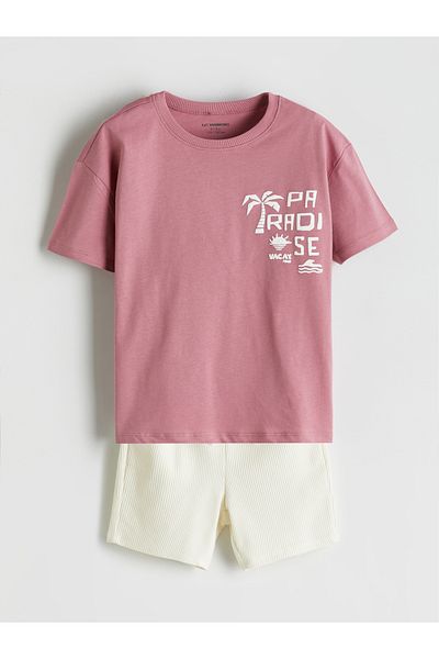 LC Waikiki Text Printed Boys T-Shirt and Shorts 2-Piece