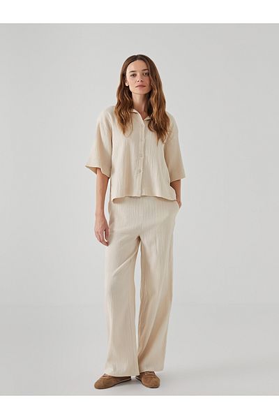 LC Waikiki Pantaloni de damă texturați cu talie elastică