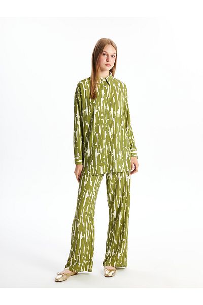 LC Waikiki Patterned Wide Leg - Elastic Waist Women's Trousers