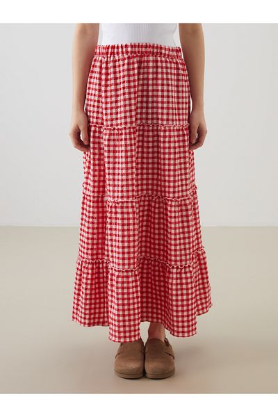 LC Waikiki Plaid Folded Skirt with Elastic Waist