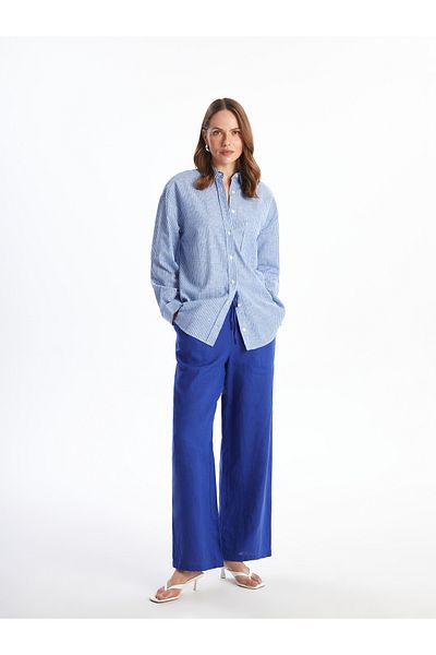 LC Waikiki Pantaloni de damă din in, drepti, cu picioare largi, cu talie elastică