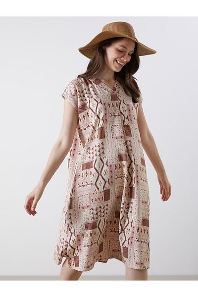 LC Waikiki Ethnic Patterned A-Line Linen Blend Mini Dress