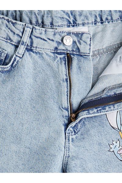 LC Waikiki Pantaloni scurți din jean pentru fete cu imprimeu Stitch