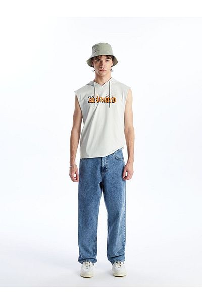 LC Waikiki Gray Hooded Printed Men's Sleeveless T-Shirt