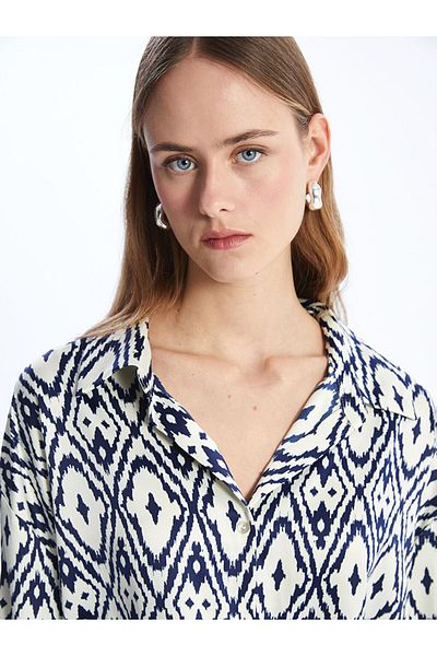 LC Waikiki Cămașă oversize pentru femei cu mânecă lungă cu model bleumarin