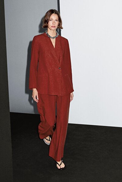 Massimo Dutti Keten karışımlı şal yaka blazer