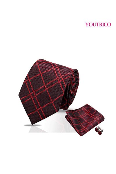 Youtrico Tie,Handkerchief and cufflinks Set-Artisanal Business 3PCS Handmade Formal Hanky Suit