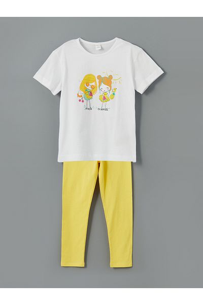 LC Waikiki Printed Girl's T-Shirt and Leggings 2-Piece