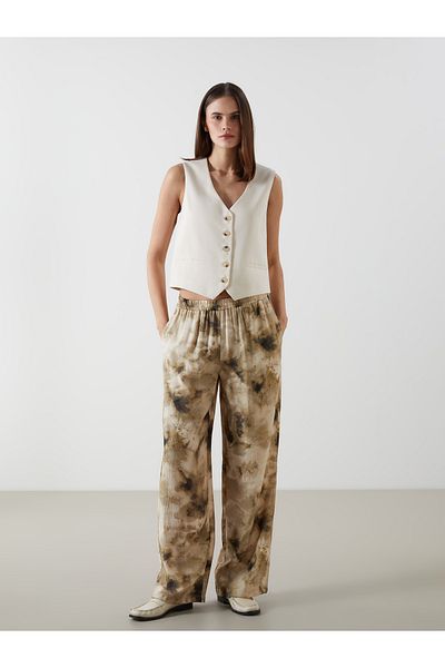 LC Waikiki Patterned Wide Leg Women's Trousers with Elastic Waist